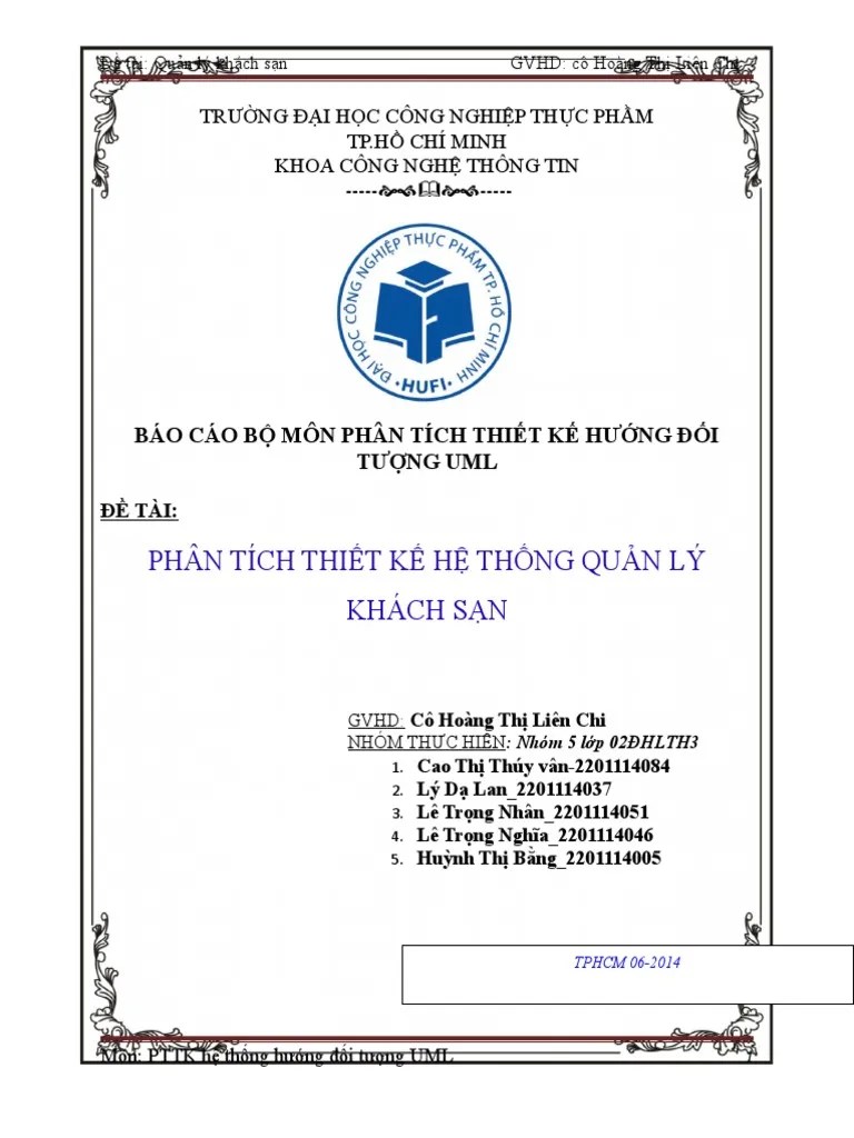 Phan Tich Thiet Ke He Thong Quan Ly Khach San PDF | PDF