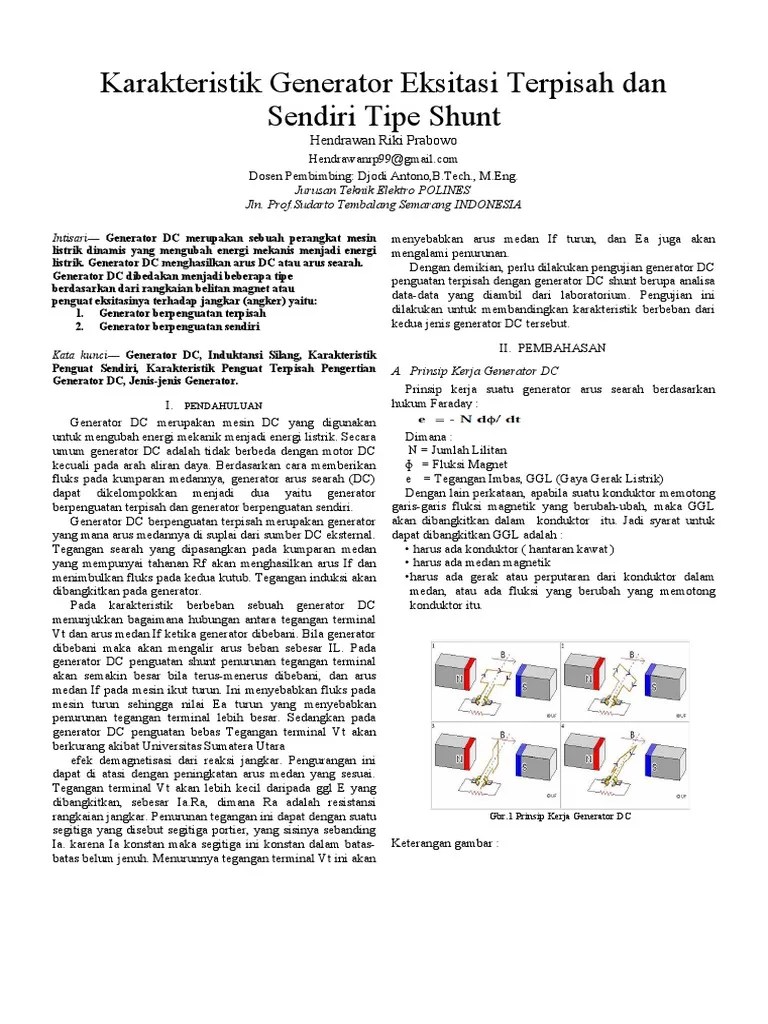 Karakteristik Generator Eksitasi Terpisah Dan Sendiri Tipe Shunt | PDF