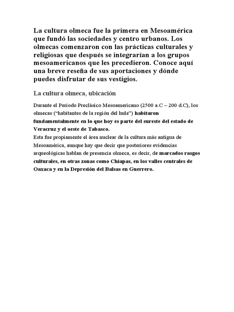 Cultura Olmeca | PDF | Mesoamérica | Cultura De Las Americas