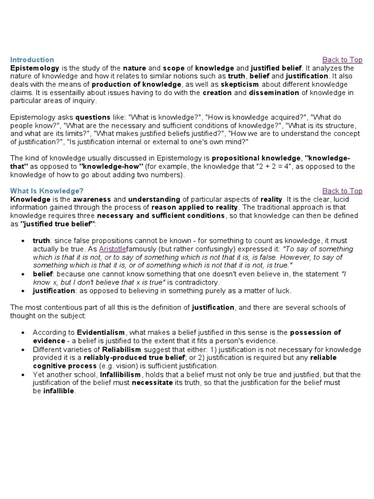 Back To Top | PDF | Epistemology | Internalism And Externalism