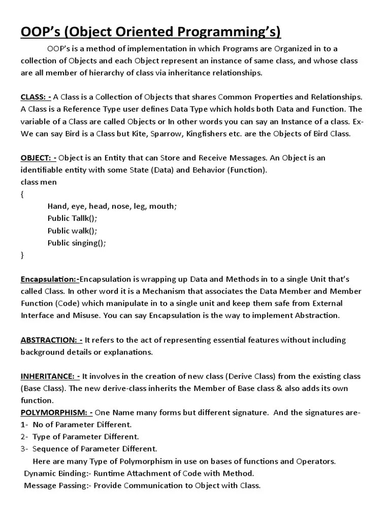 OOP's (Object Oriented Programming's) | Download Free PDF | Inheritance ...