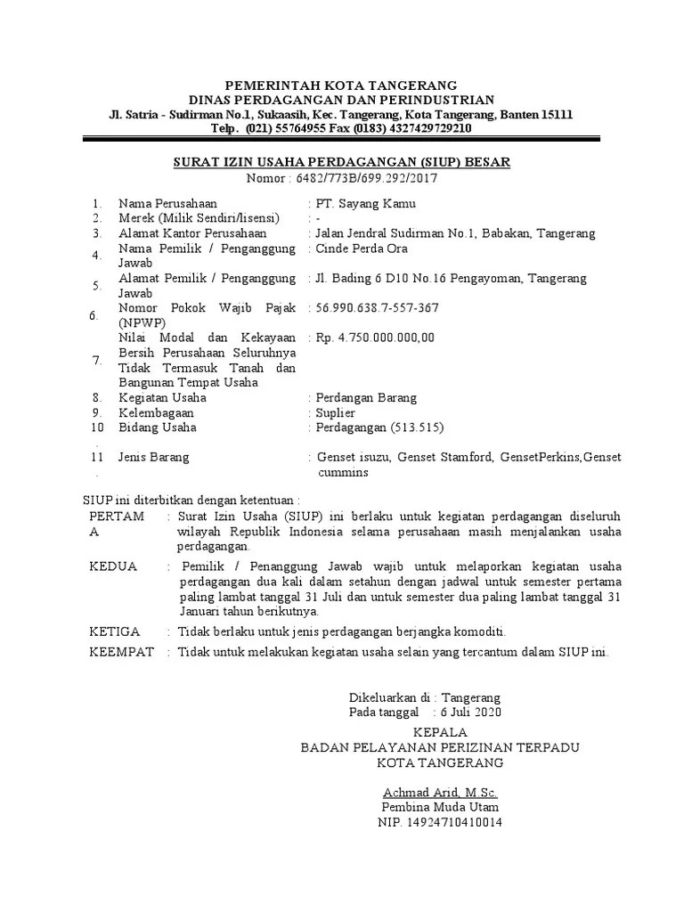 Contoh Surat Izin Usaha | PDF