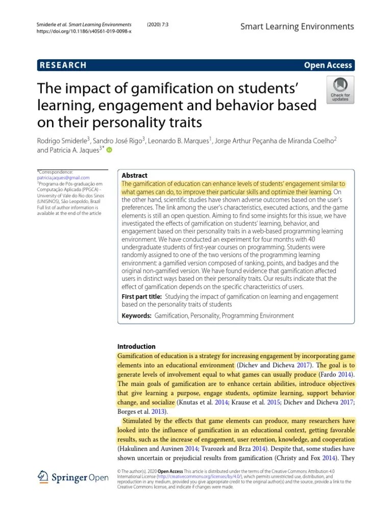 The Impact Of Gamification On Students' Learning, Engagement And Behavior Based On Their ...