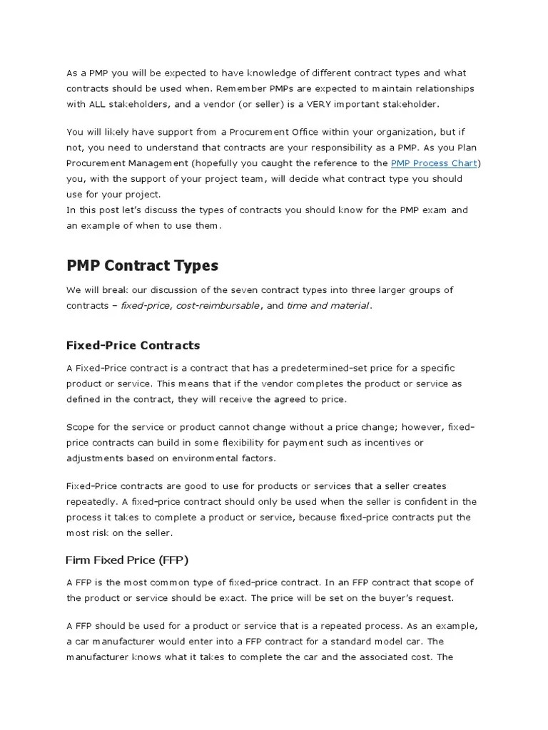 PMP Contract Types: Fixed-Price Contracts | PDF | Prices | Cost