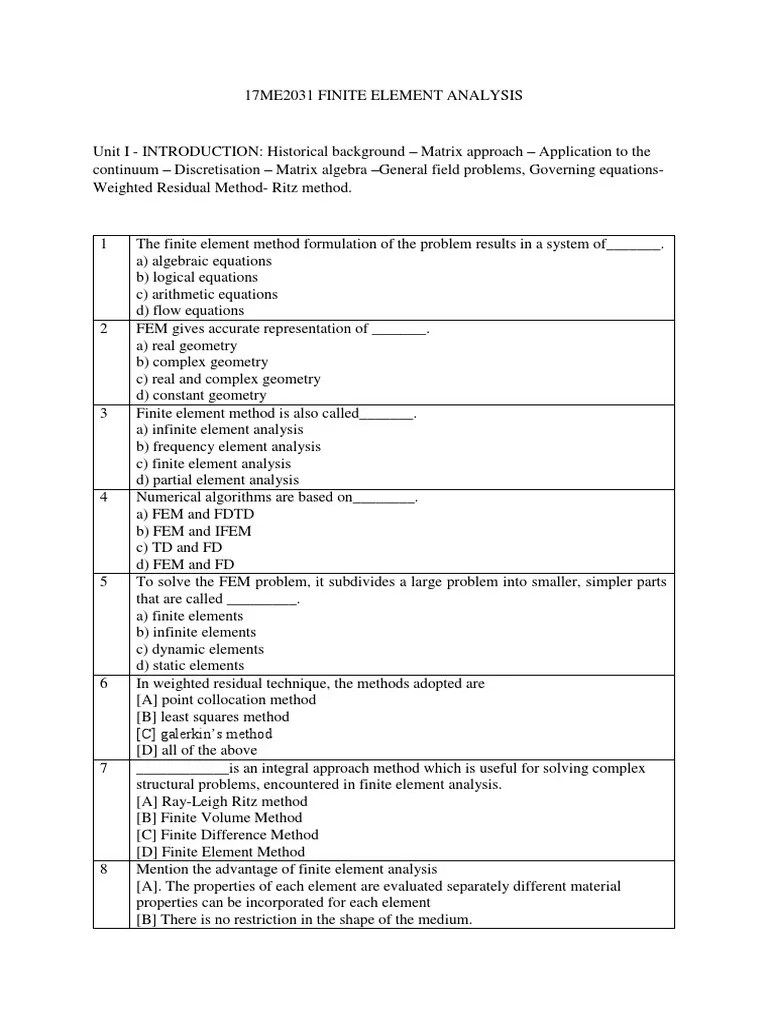 Introduction To Finite Element Analysis MCQ | PDF | Boundary Value ...