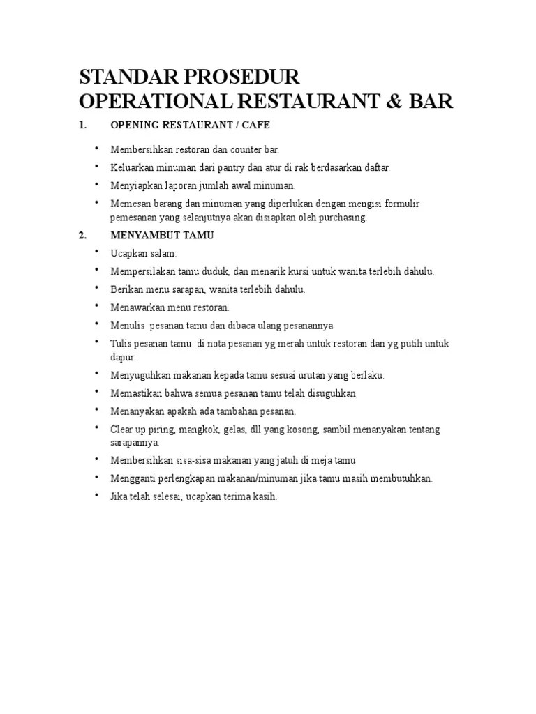 SOP Restoran Cafe | PDF