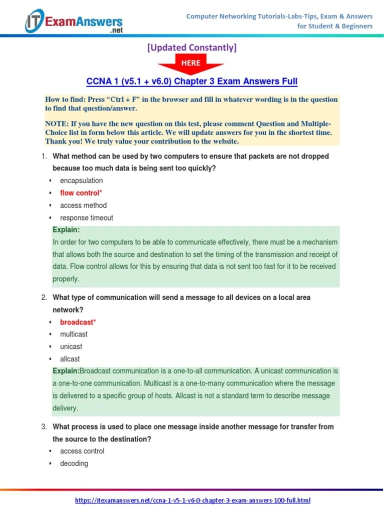 (Updated Constantly) : CCNA 1 (v5.1 + V6.0) Chapter 3 Exam Answers Full ...