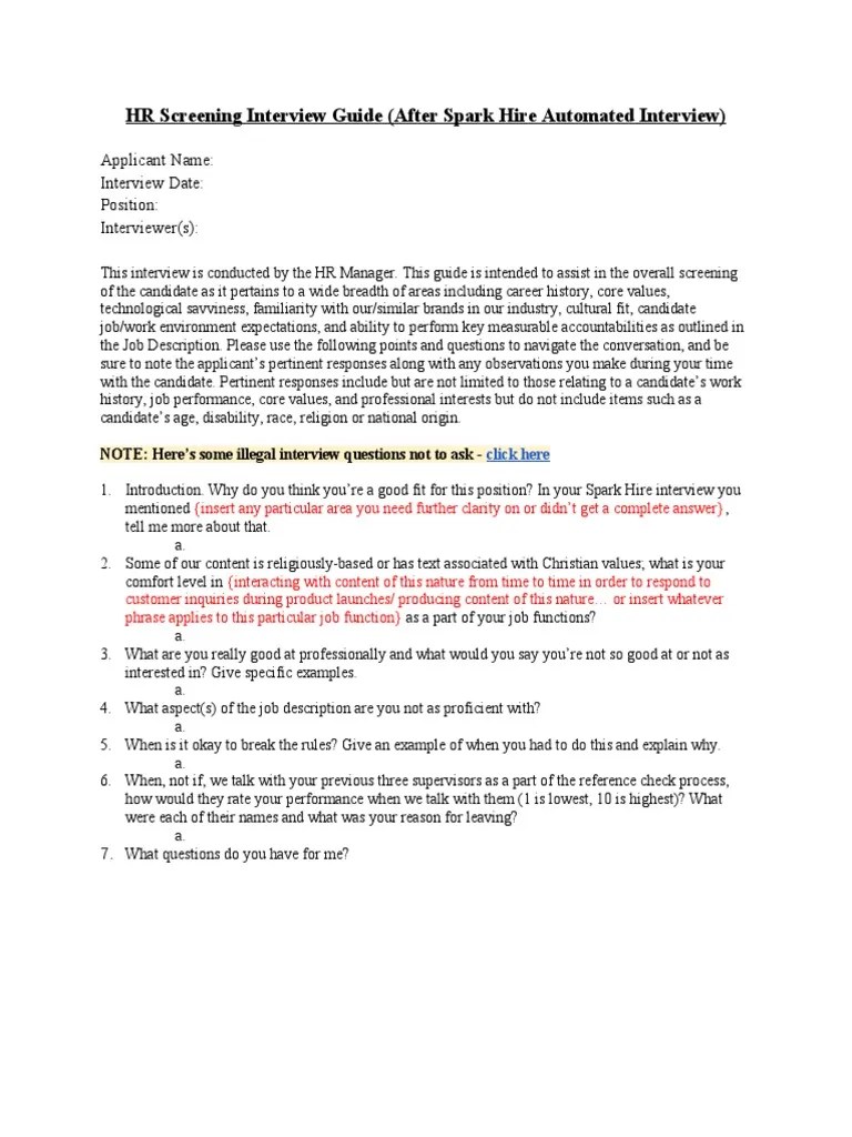 HR Screening Interview Guide | PDF | Career & Growth