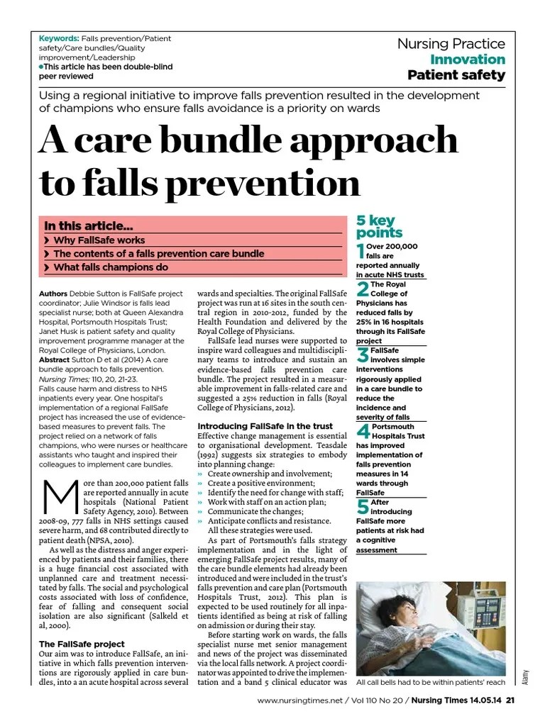 Implementing A Multifaceted Falls Prevention Initiative Through The Development Of Ward-Based ...