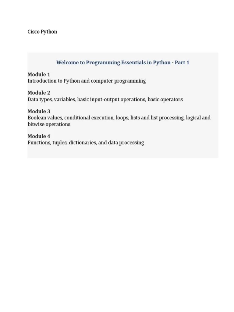 Cisco Python: Welcome To Programming Essentials In Python - Part 1 ...