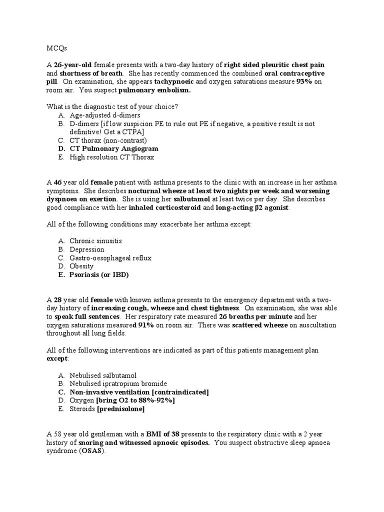 Mcqs Resp 3 | PDF | Asthma | Pulmonology