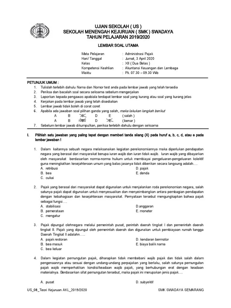 Ujian Sekolah Pajak | PDF