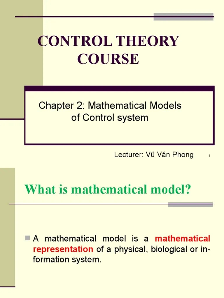 Control Theory Course: Chapter 2: Mathematical Models Of Control System ...
