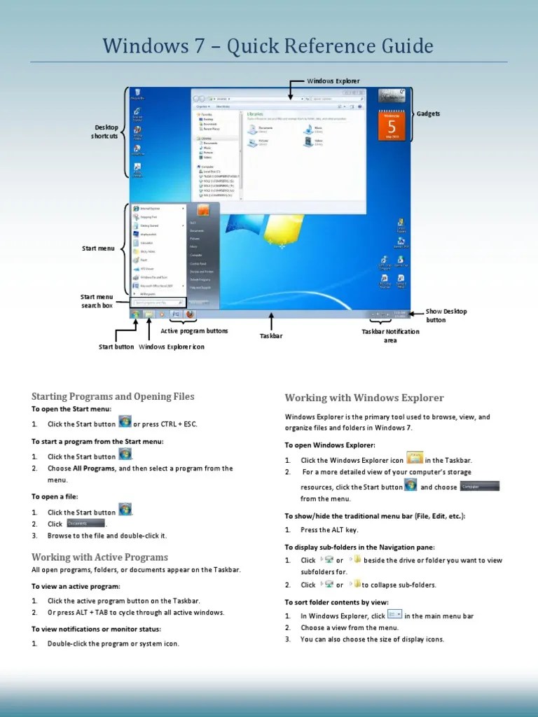 Windows 7 - Quick Reference Guide | PDF | Graphical User Interfaces | Computing
