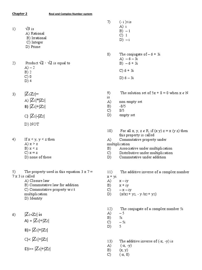 Chapter 2 Real And Complex Number System | PDF | Numbers | Complex Number