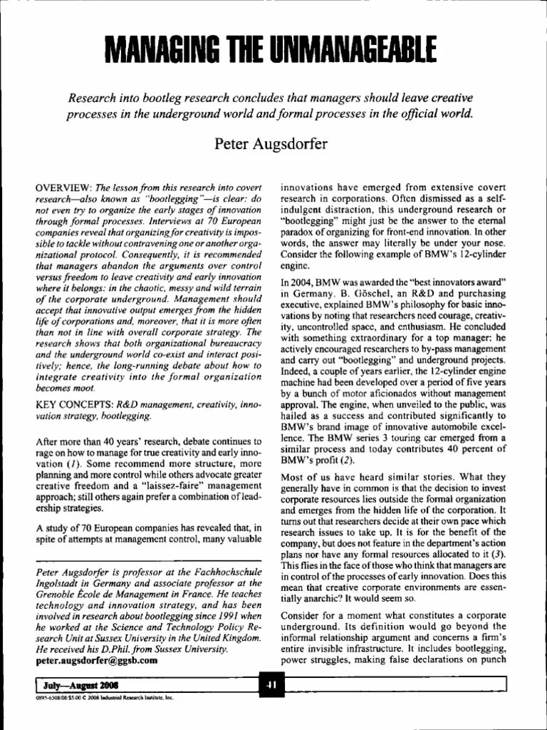 Managing The Unmanageable | PDF | Innovation | Creativity