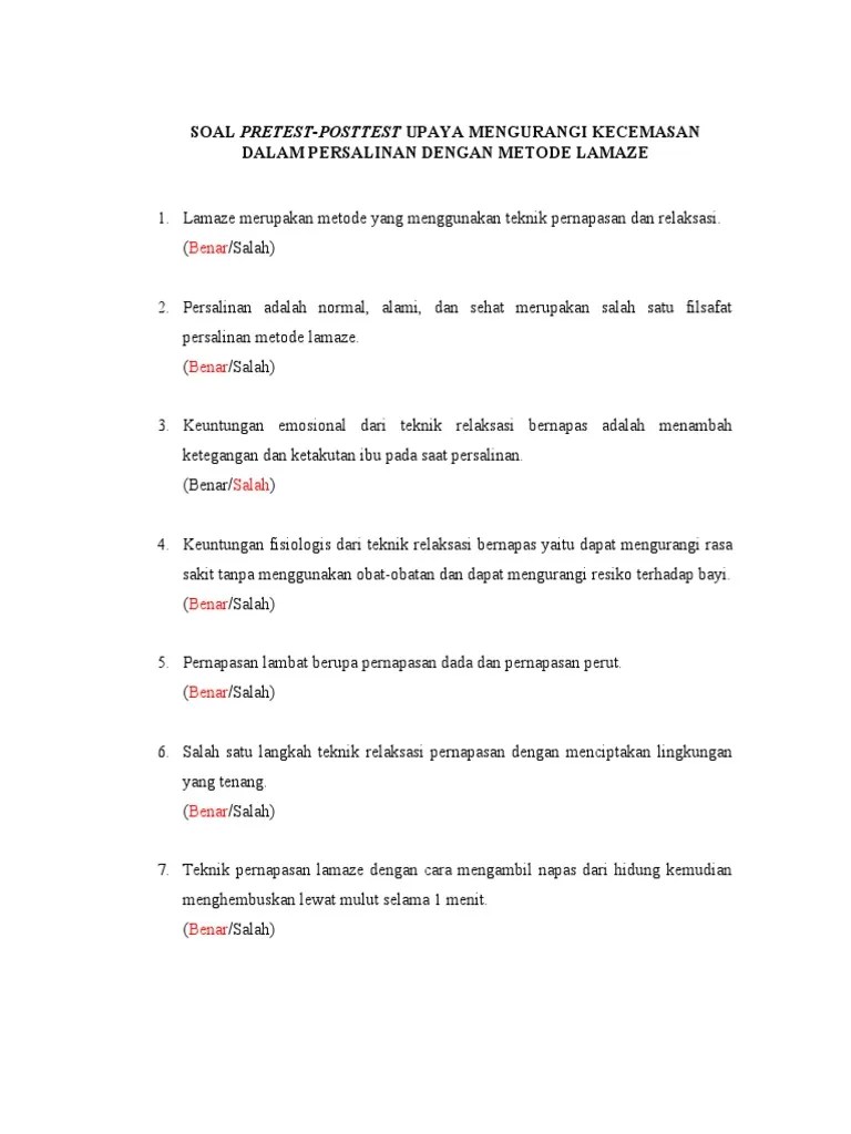 Soal Pre-Posttest Lamaze | PDF