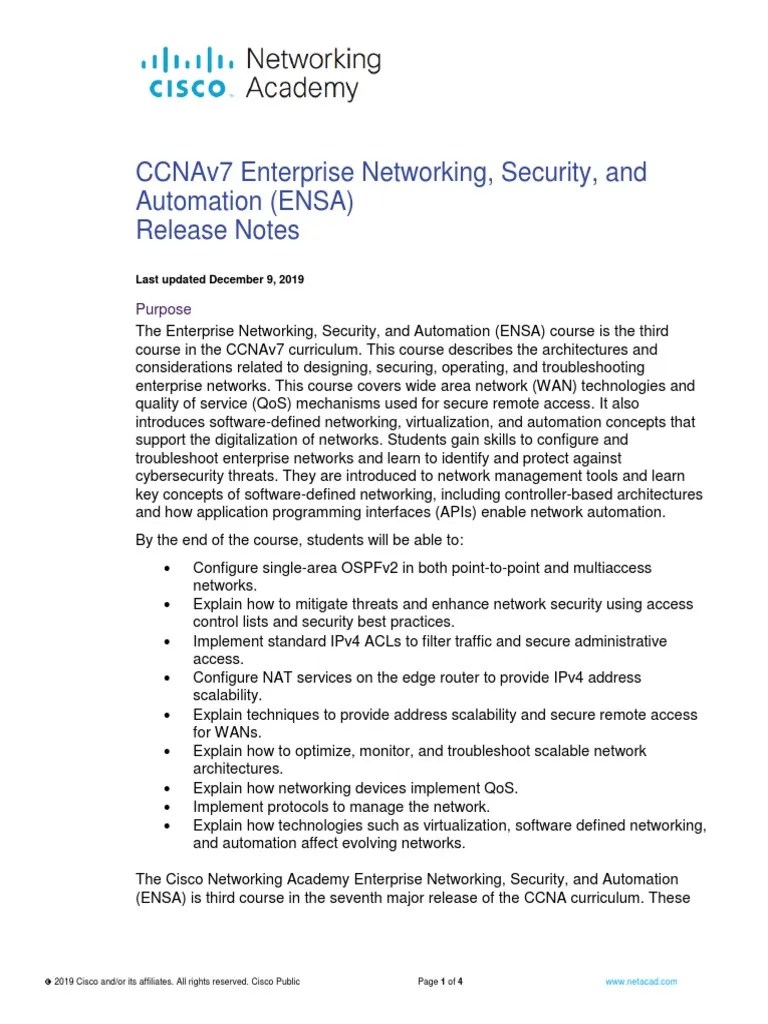 Ccnav7 Enterprise Networking, Security, And Automation (Ensa) Release ...