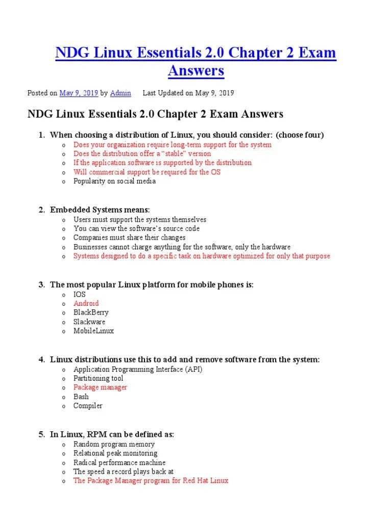 NDG Linux Essentials 2.0 Chapter 2 Exam Answers | PDF | Linux ...