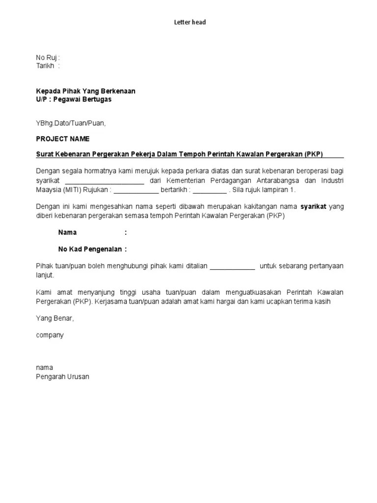 Contoh surat kebenaran bekerja rentas negeri pkp 20 by lima minit posted on february 4 2021 march 14 2021 walaupun perintah kawalan perintah . Contoh Surat Kebenaran Pergerakan Pdf