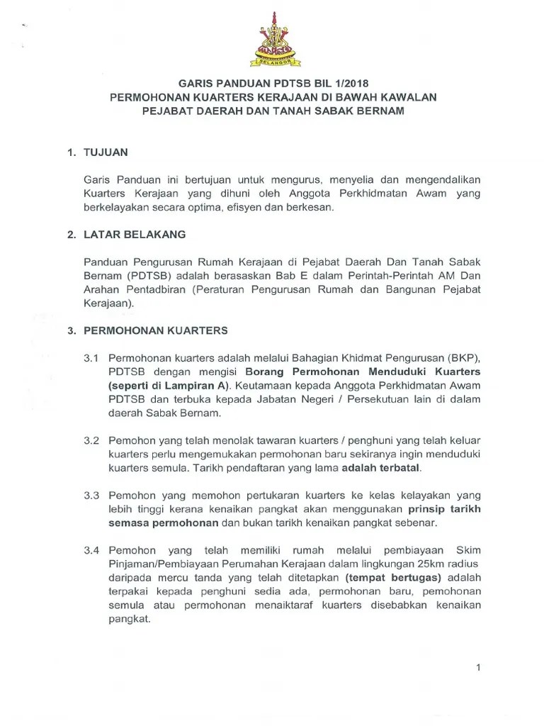 Pengurusan fasiliti dan penyenggaraan bagi 1836 unit kuarters jenis berkembar dan teres di kuarters kerajaan persekutuan putrajaya di presint 8 dan presint 11 jalan 11/1, 11a, 11b, 11h, dan 11k putrajaya oct 17, 2019 · jabatan kerja raya daerah kuala terengganu terengganu maju. Garis Panduan Pdtsb Bil 01 2018 Permohonan Kuarters Kerajaan Pdf