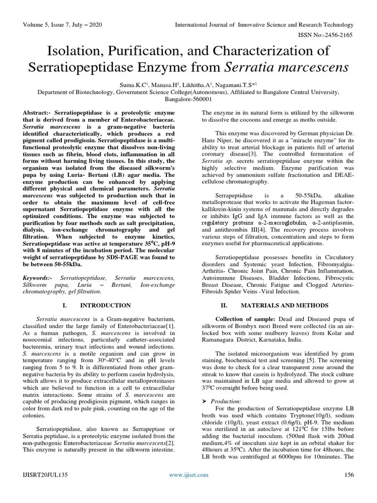 Isolation, Purification, And Characterization Of Serratiopeptidase Enzyme From Serratia ...
