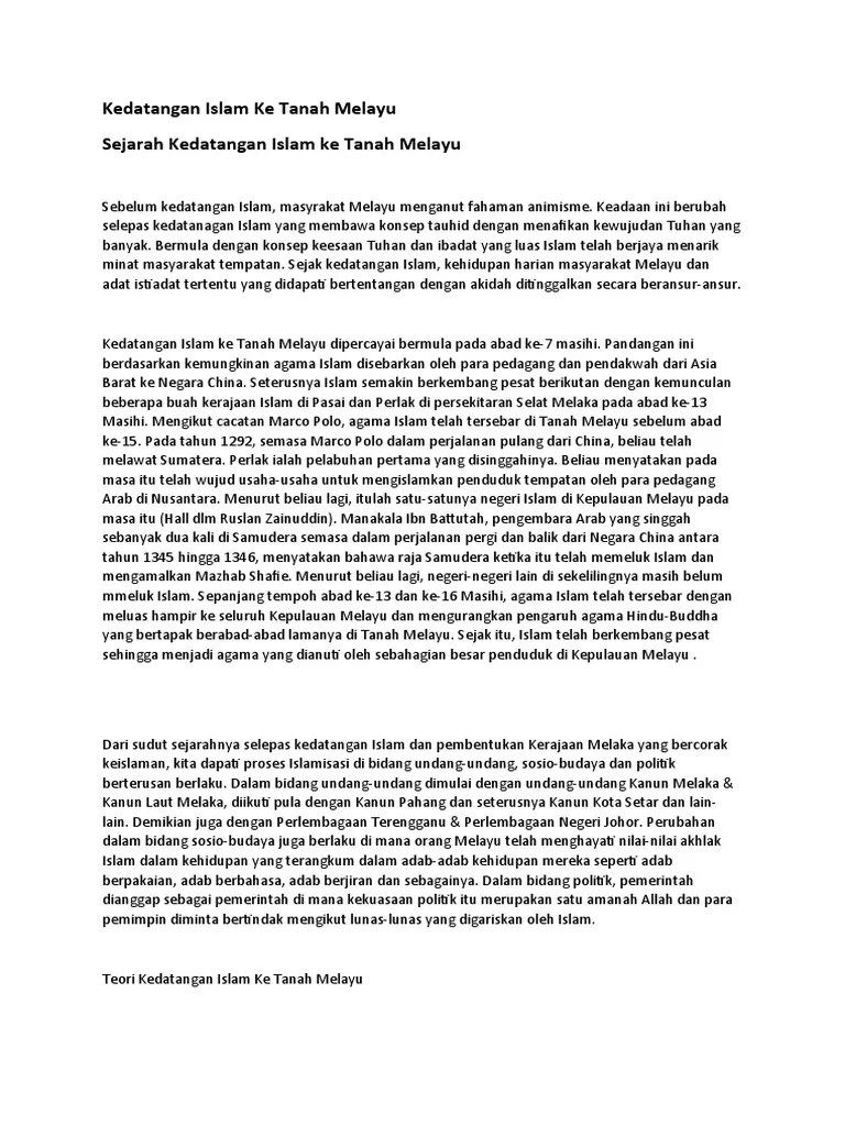 Kedatangan Islam Ke Tanah Melayu | PDF