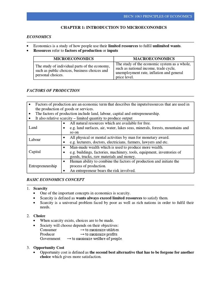 Economics: Chapter 1: Introduction To Microeconomics | PDF | Factors Of ...