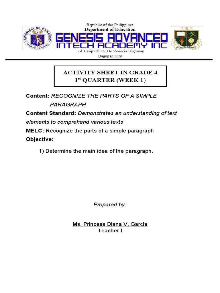 Activity Sheet In Grade 4 1 Quarter (Week 1) : Content: Recognize The ...