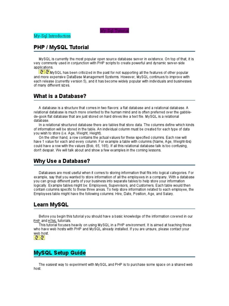 PHP / Mysql Tutorial: My-Sql Tutorial My-Sql Introduction | PDF | Php ...