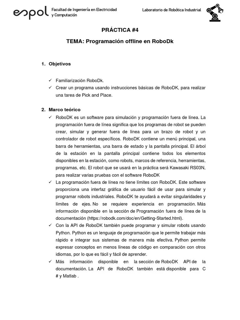 Práctica 4 - RoboDk - Offline | PDF | Robot | Robótica