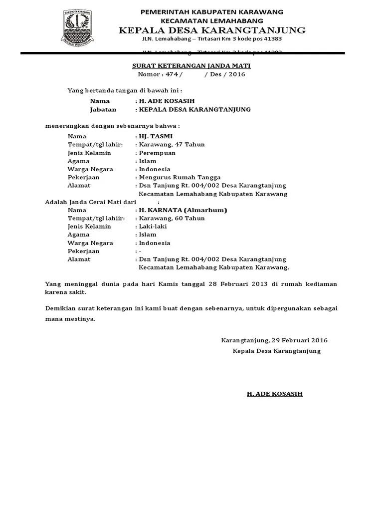 12 Contoh Surat Keterangan Janda Yang Resmi Baik Benar Dalam Format Word Doc 