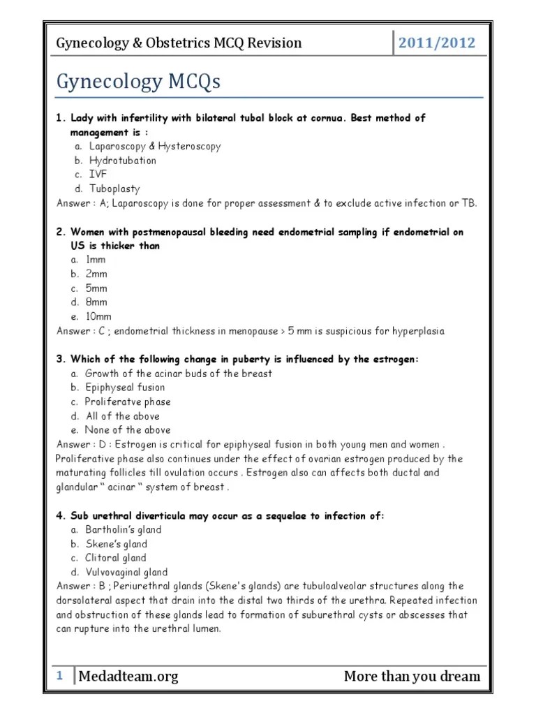 Gynecology & Obstetrics MCQ | PDF