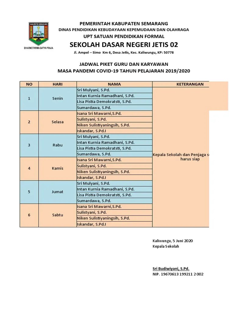 Onny putranto rabu, maret 17, 2021. Jadwal Piket Guru Masa Pandemi 2020 Pdf