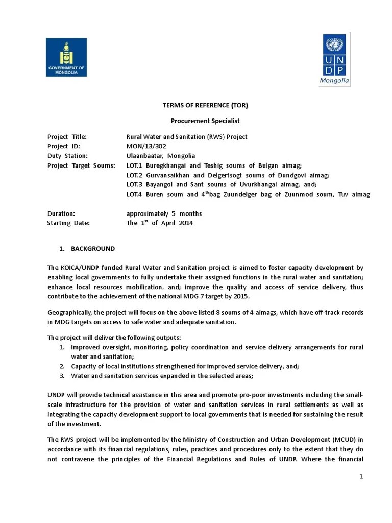 Terms Of Reference (Tor) Procurement Specialist | PDF | Capacity ...
