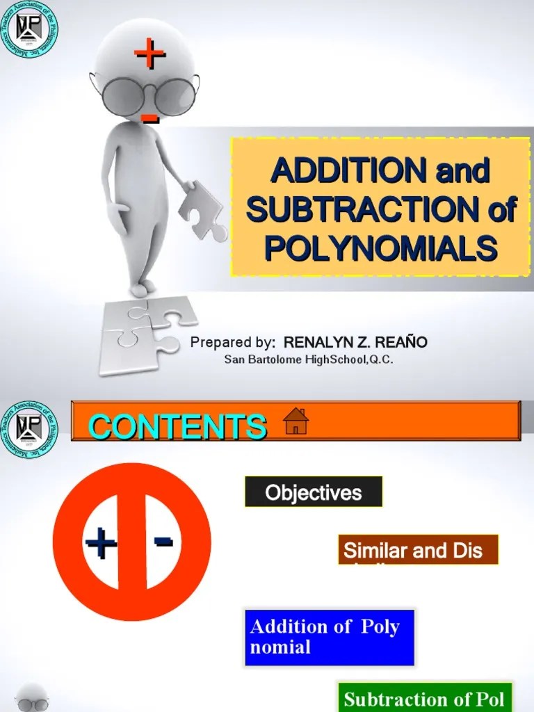 ADDITION And Subtraction OF POLYNOMIALS | PDF | Subtraction | Polynomial