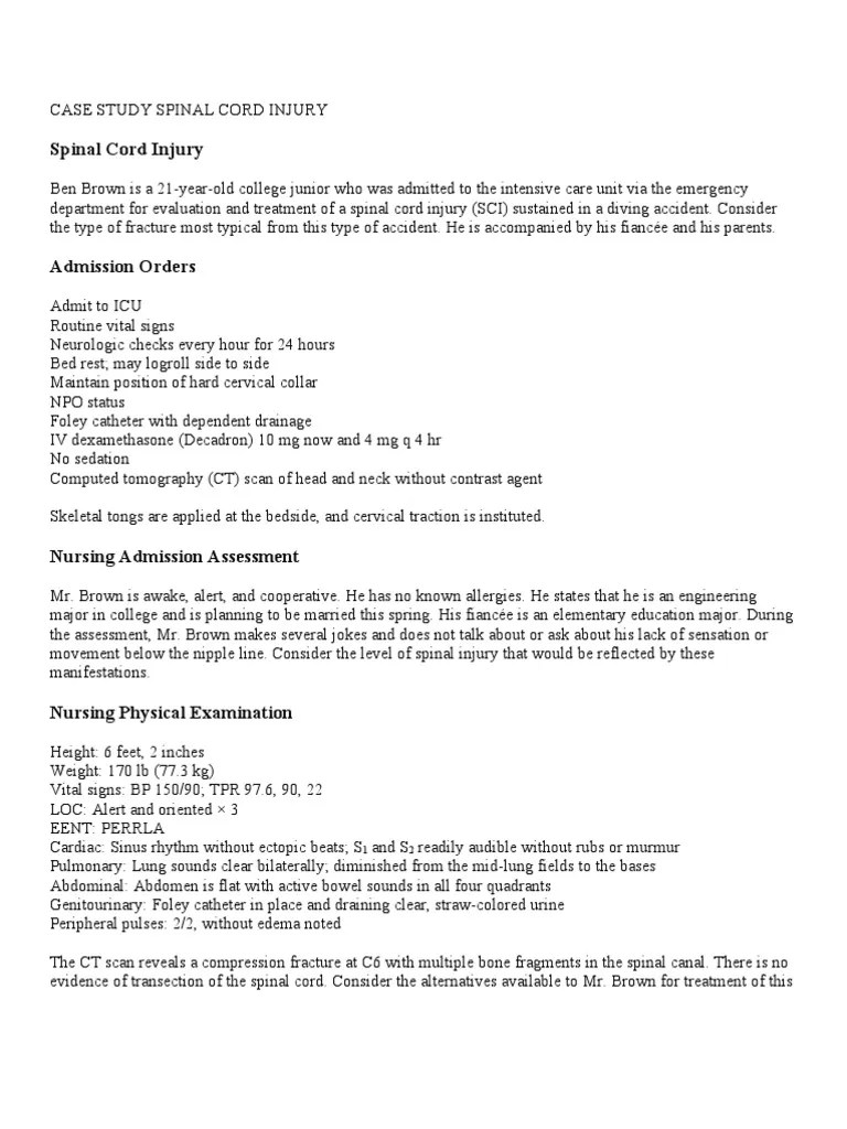 Case Study Spinal Cord Injury2 | PDF | Spinal Cord Injury | Physical Therapy
