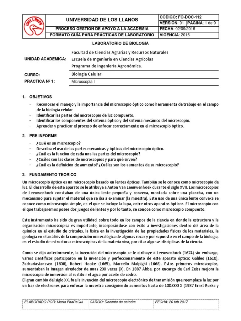 Practica N 1 Microscopia I | PDF | Microscopio | Óptica
