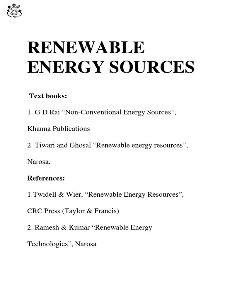 Renewable Energy Sources: Text Books | PDF