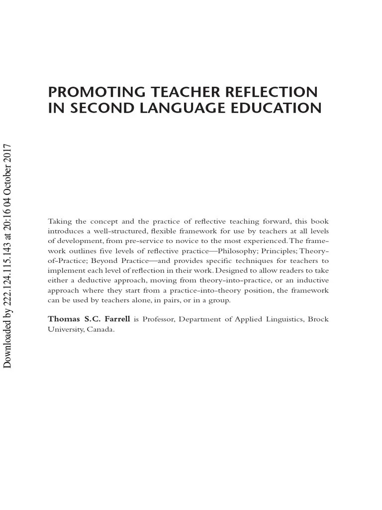 Farrell - Promoting Teacher Reflection In Second Language Education ...