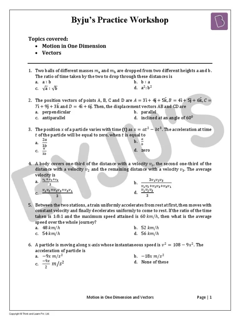 Motion In 1D And Vectors | PDF | Velocity | Acceleration