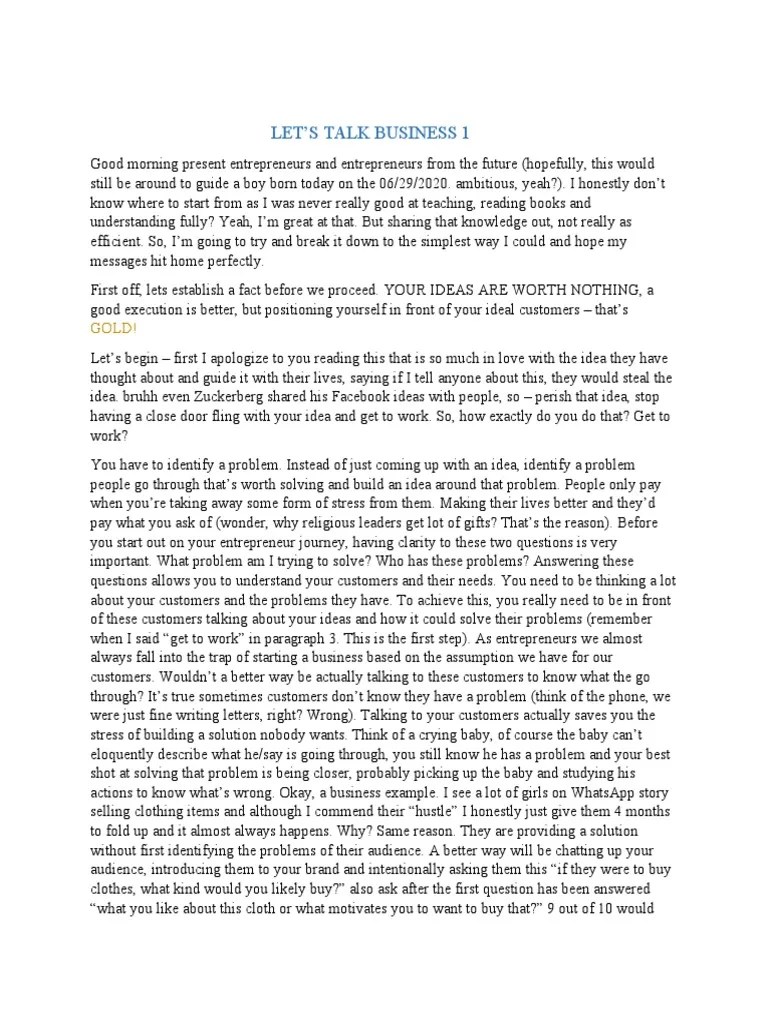 Lets Talk Business 1 | PDF | Reason