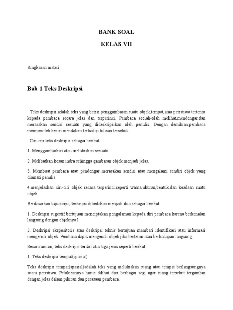 Terakhir, kami sediakan contoh teks . Bank Soal Bab Teks Deskripsi Pdf