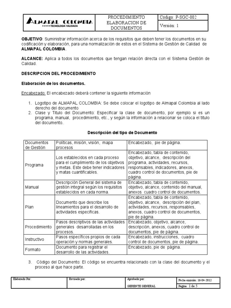 PRC 002 Sig Elaboración De Documentos | PDF | Sistema De Manejo De ...