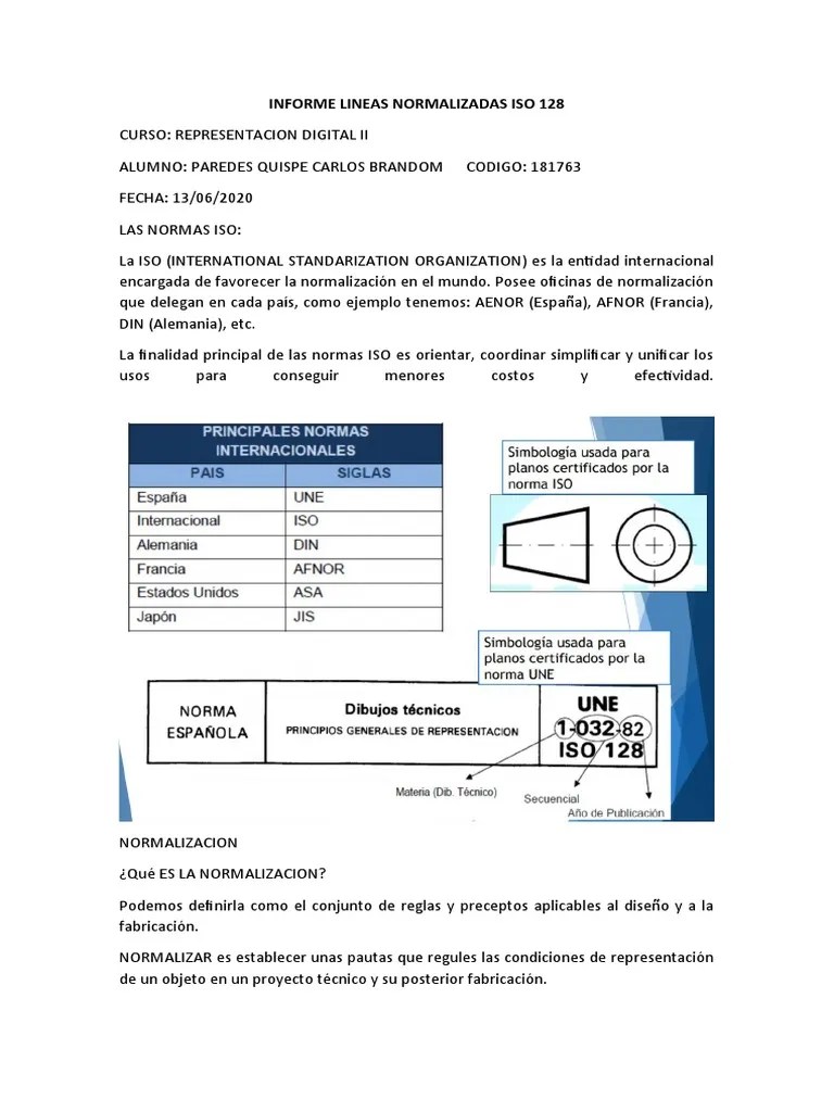 Informe Lineas Normalizadas Iso 128 | PDF | Organización Internacional Para La Estandarización ...