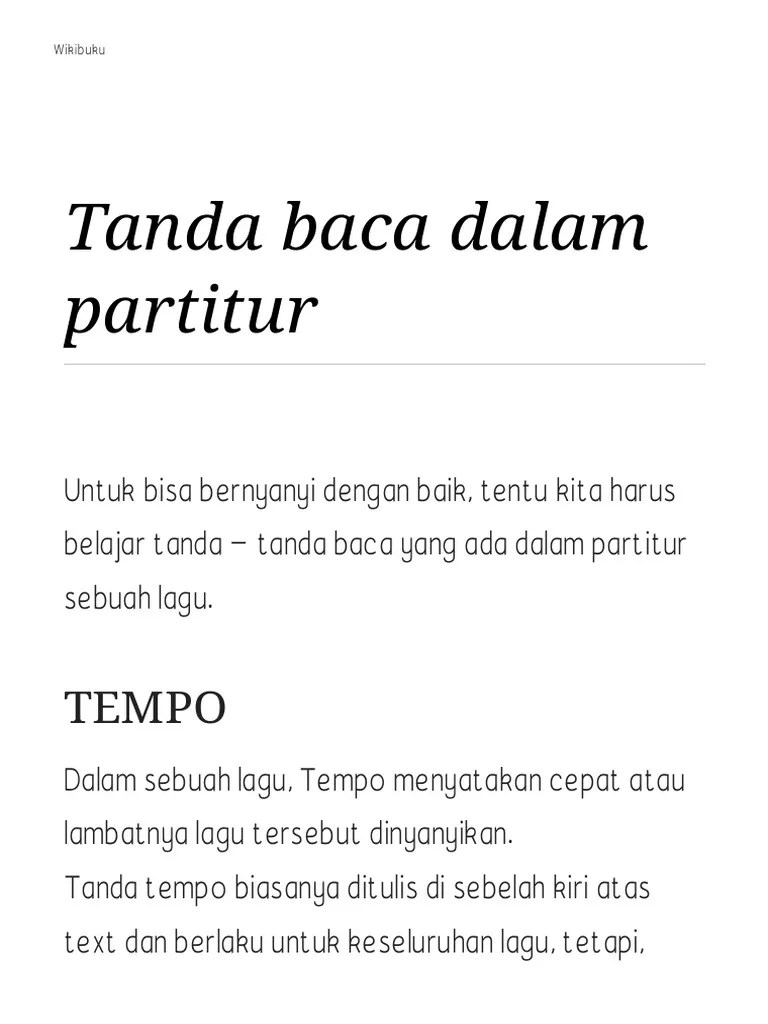 Tanda Baca Dalam Partitur - Wikibuku Bahasa Indonesia | PDF