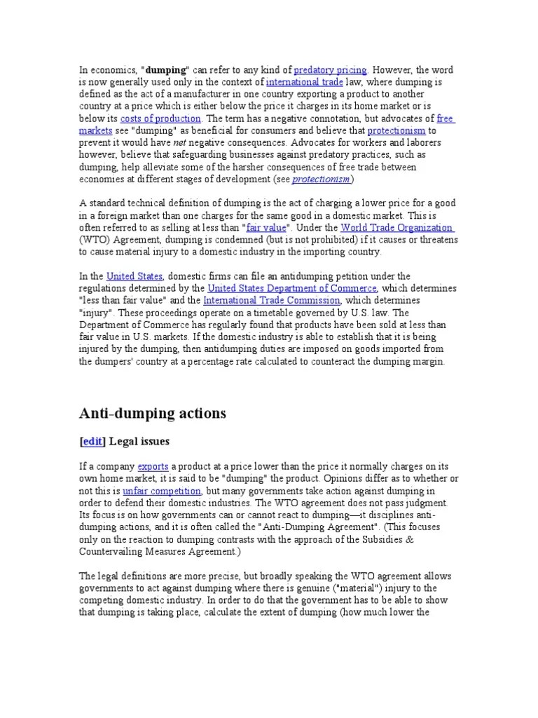 Anti-Dumping Actions: Predatory Pricing International Trade | PDF | Dumping (Pricing Policy ...