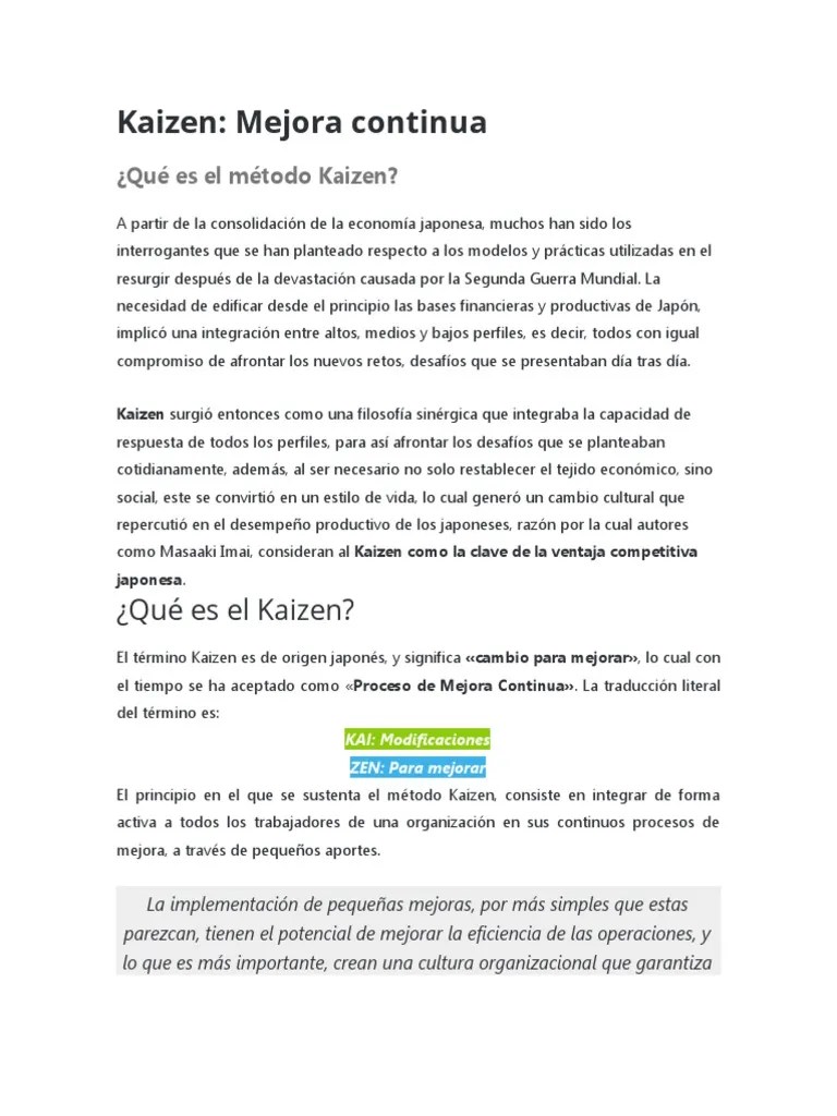 Kaizen Mejora Continua | PDF | Innovación | Gestión De Recursos Humanos