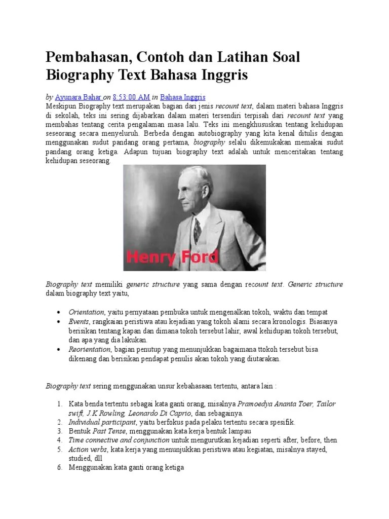 Pembahasan contoh dan latihan soal biography text bahasa inggris ahzaa. Pembahasan Soal Recount Pdf