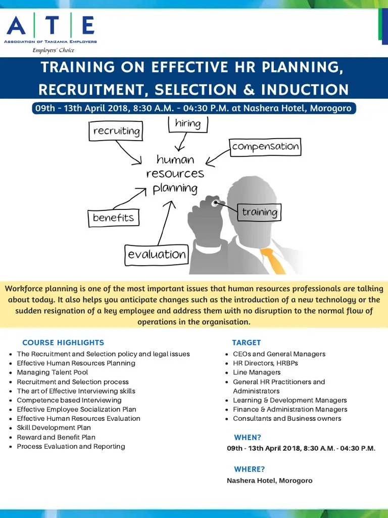 Training On Effective HR Planning, Recruitment, Selection & Induction ...